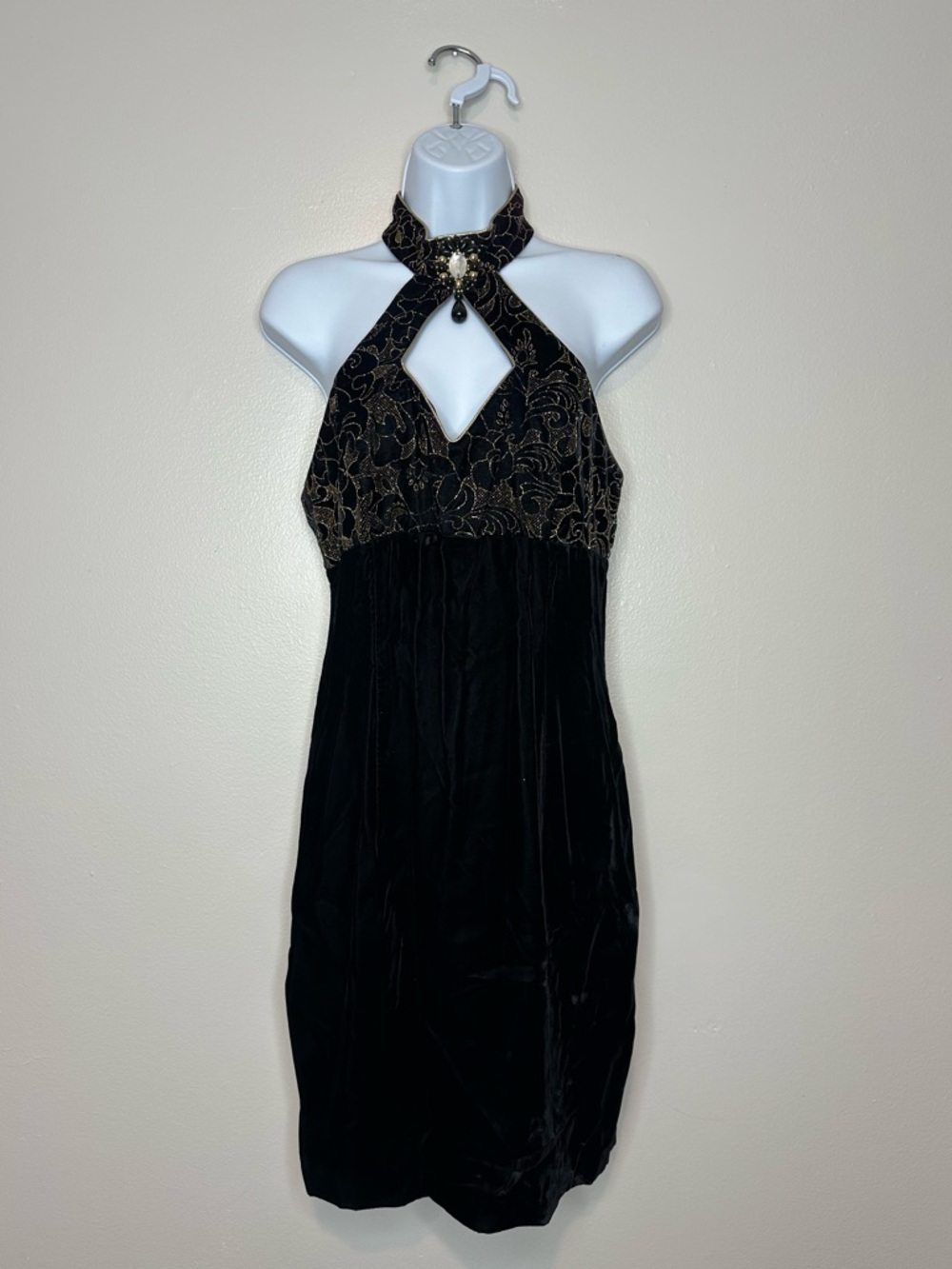 Vintage Gunne Sax By Jessica McClintock Mini Dress Party Black Velour Gold Sz S